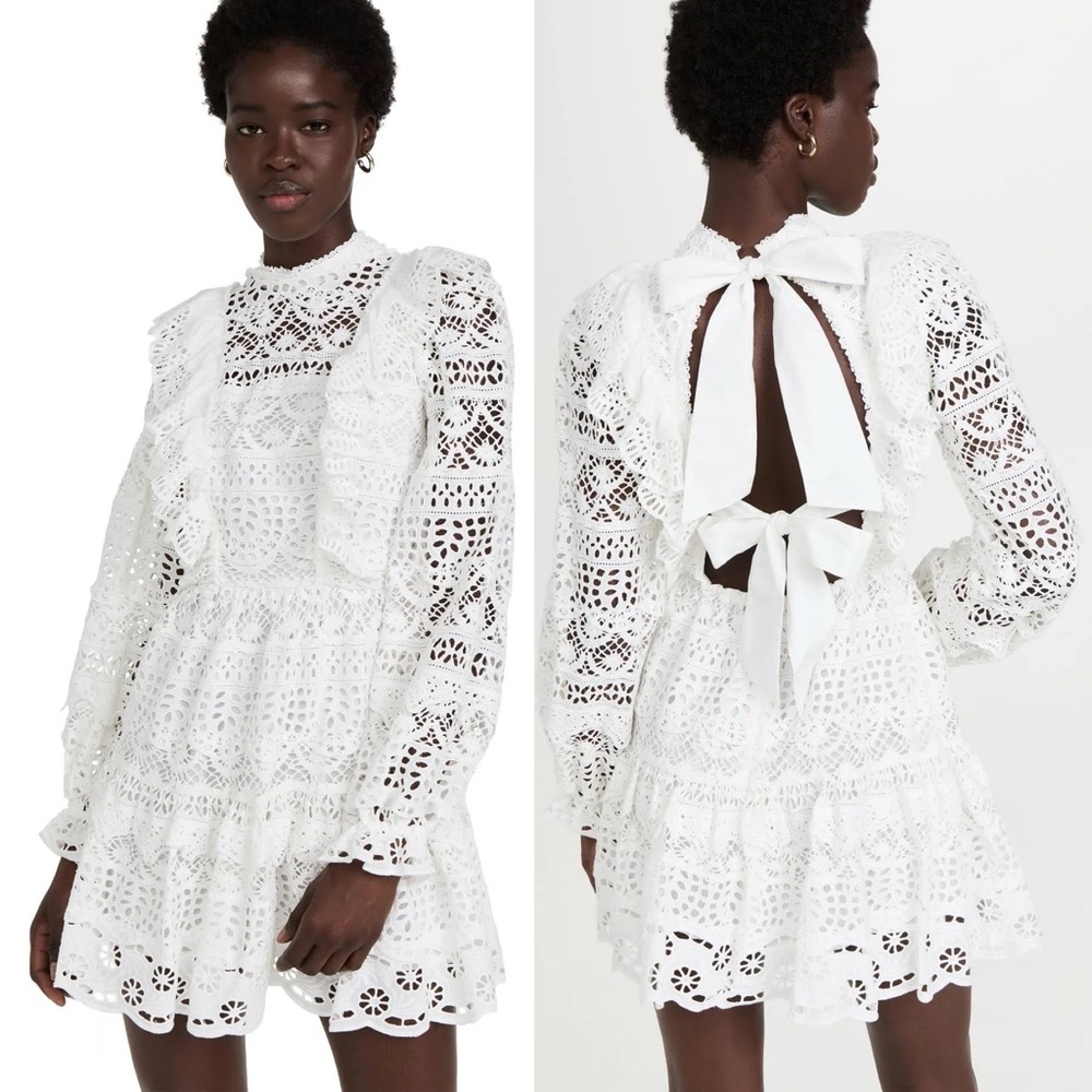 Sea NY White Embroidered Cotton Ruffled Open Back Patrizia Dress